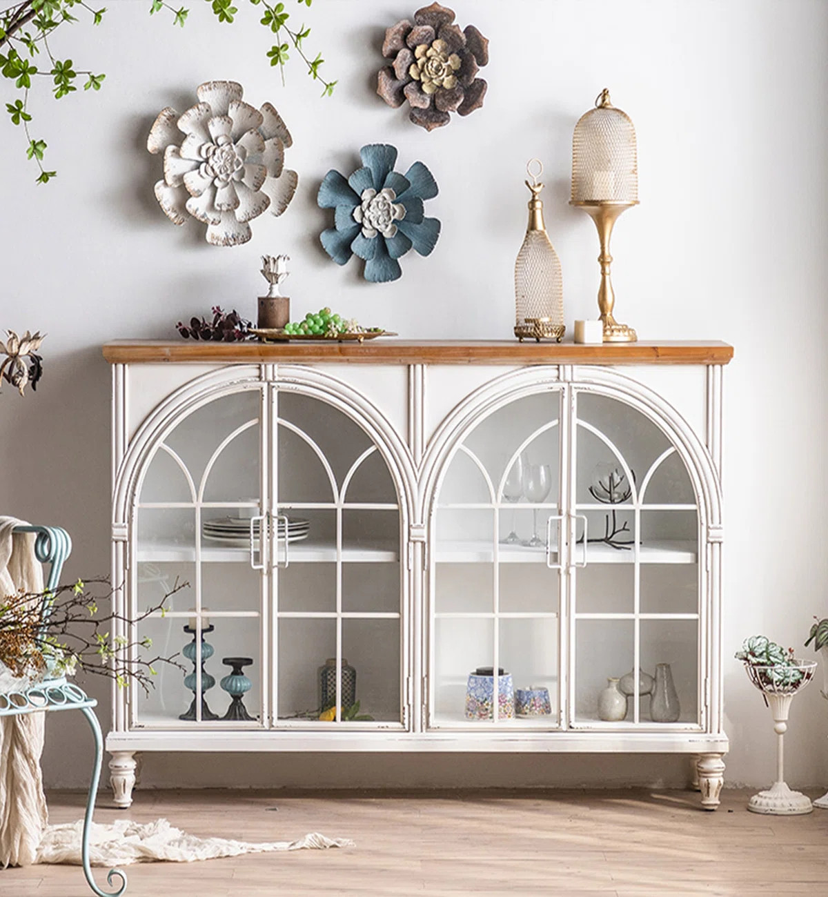 Finesse Furni Vintage - Style Display Cabinet: Arched Glass Doors & Wooden Build | Wayfair | Wayfair North America