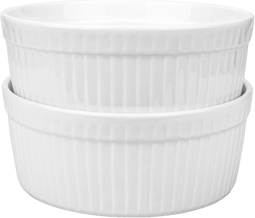 Foraineam 2 Pack Large Porcelain Souffle Ramekins, 48 Ounce, 1.5 Quarts White Bakeware Ramekin Se... | Amazon (US)