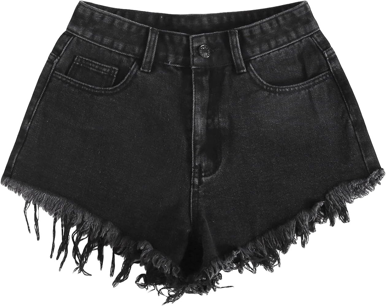 SOLY HUX Women's High Waisted Raw Hem Embroidery Denim Jean Shorts with Pockets | Amazon (US)