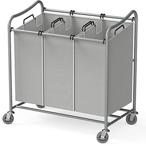 SimpleHouseware Heavy-Duty 3-Bag Laundry Sorter Cart, Silver | Amazon (US)