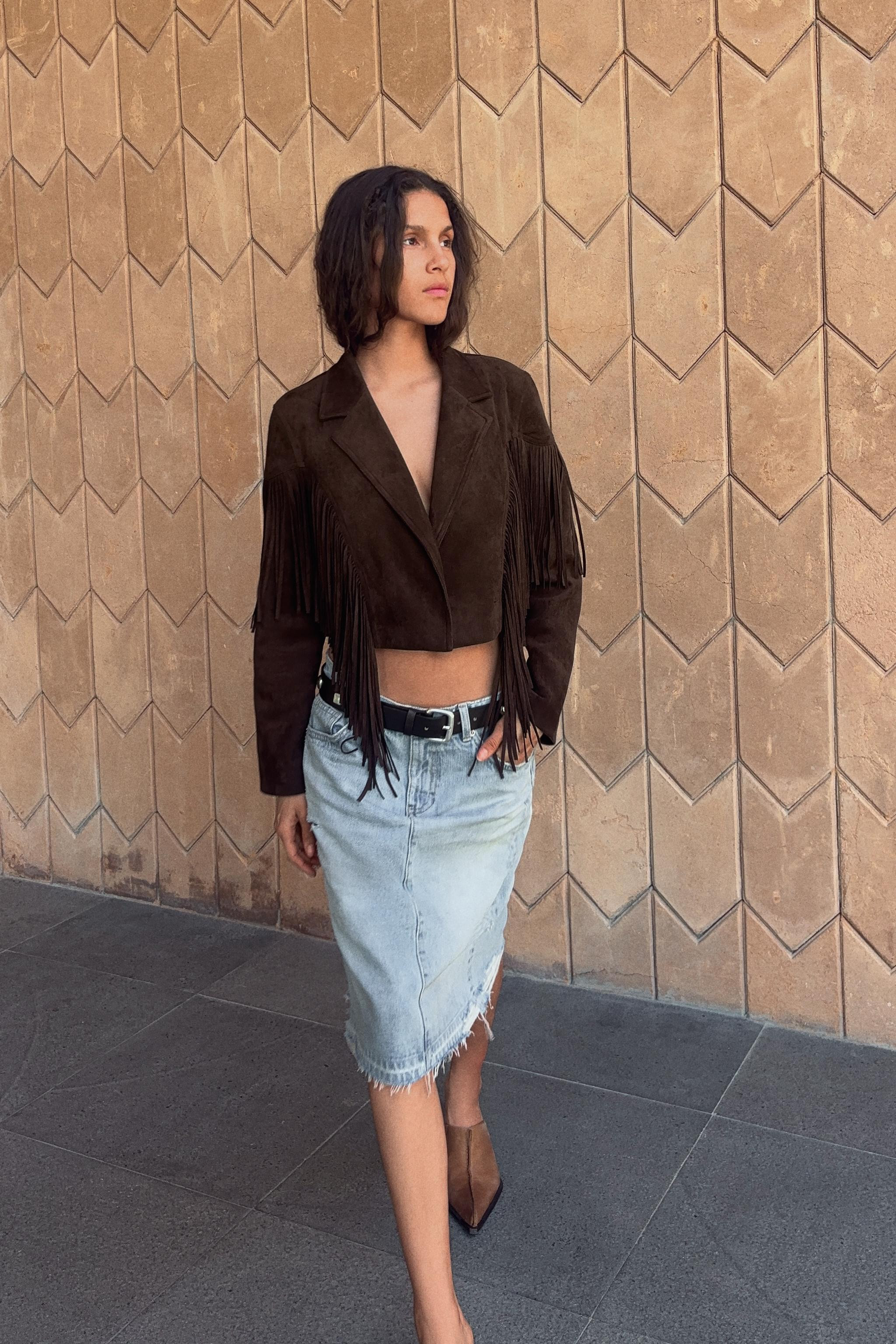 FRINGED FAUX SUEDE JACKET | Zara AU