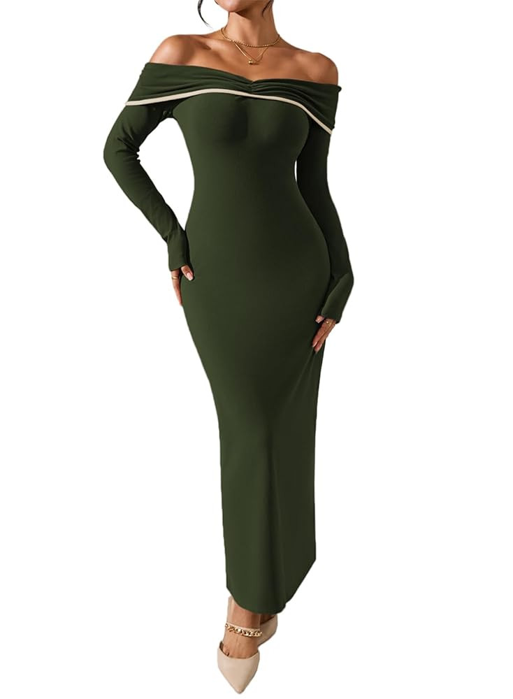 Pink Queen Off Shoulder Bodycon Dress for Women 2025 Sexy Fall Winter Long Sleeve Slim Fitted Coc... | Amazon (US)