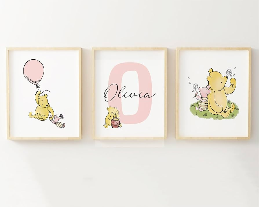Amazon.com: Personalized Winnie Nursery Name Print Set, Classic A.A. Milne Wall Art, Custom Baby ... | Amazon (US)