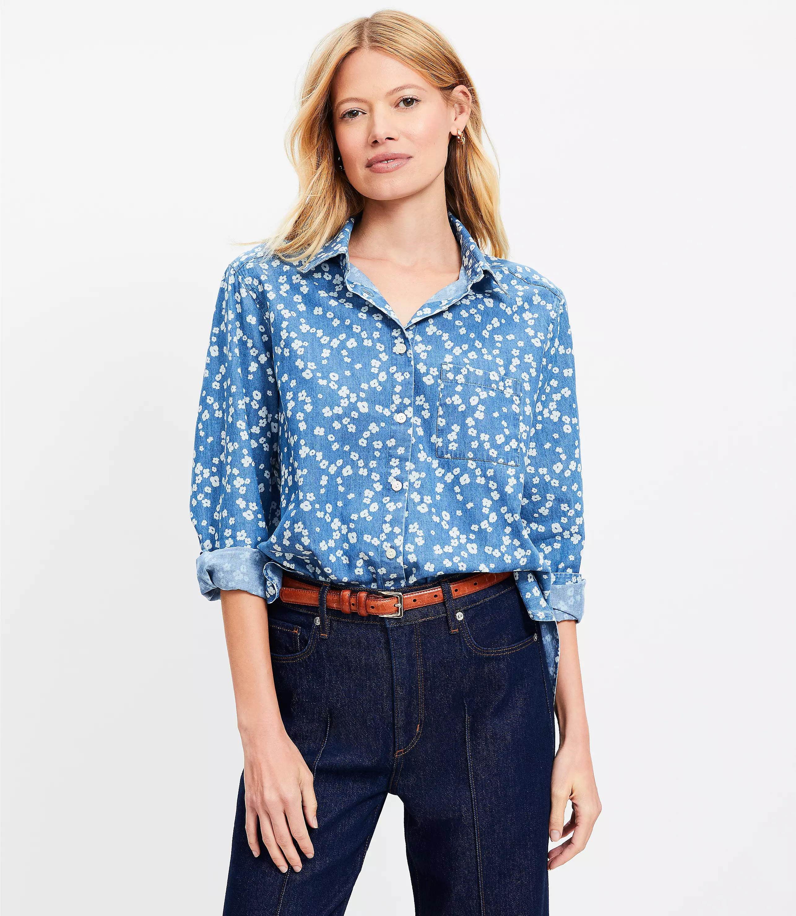 Bloom Chambray Everyday Relaxed Pocket Shirt | LOFT