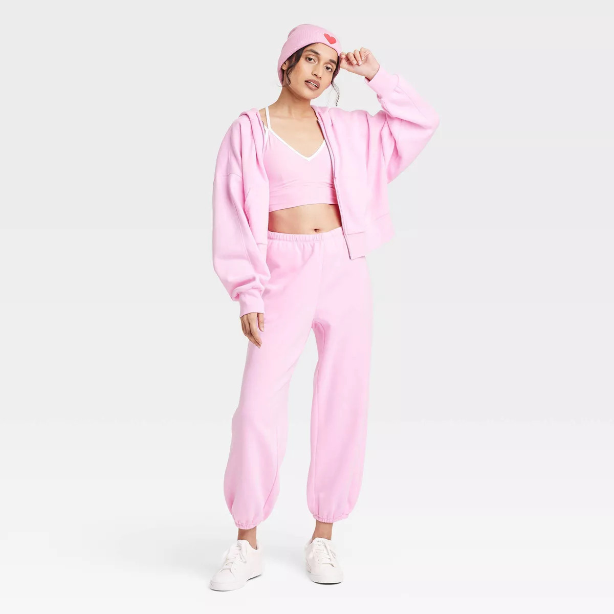 Women's Fleece Mid-Rise Cinched Jogger Sweatpants - JoyLab™ Light Pink XXL | Target