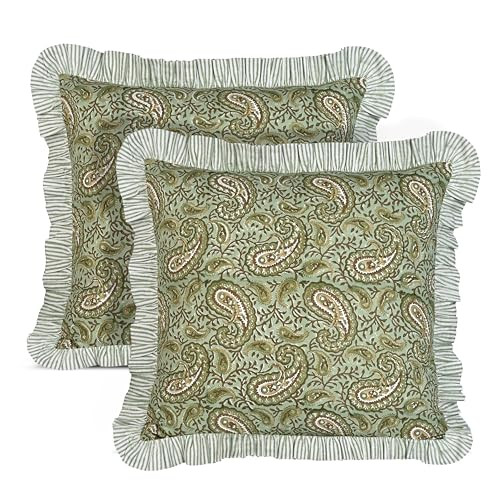 Ridhi Nostalgic Naturals block print ruffle throw pillow covers