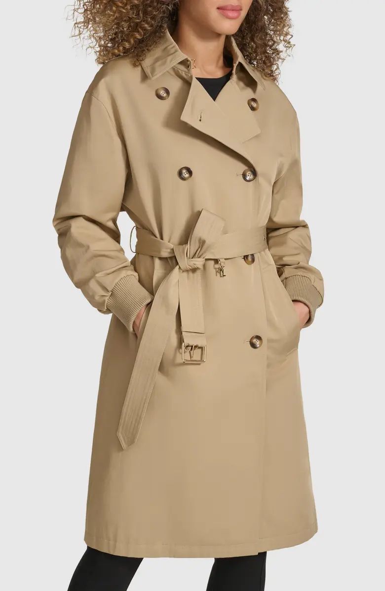 Karl Lagerfeld Paris Double Breasted Gabardine Trench Coat | Nordstrom | Nordstrom