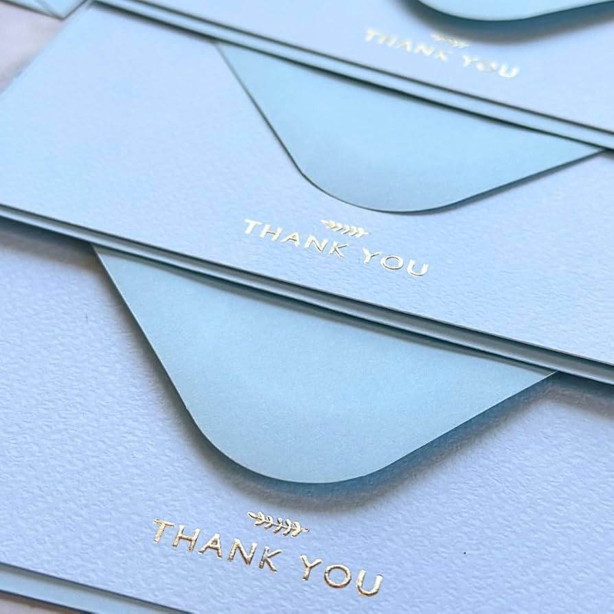 RUN2PRINT (36 Pack Thank You Cards With Envelopes & Stickers - Elegant Light Blue - Emboss Gold F... | Amazon (US)