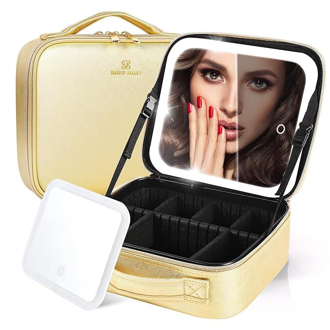Makeup Bag with Led Mirror Detachable Cosmetic Train Case Portable Makeup Case with Mirror and Li... | Amazon (US)