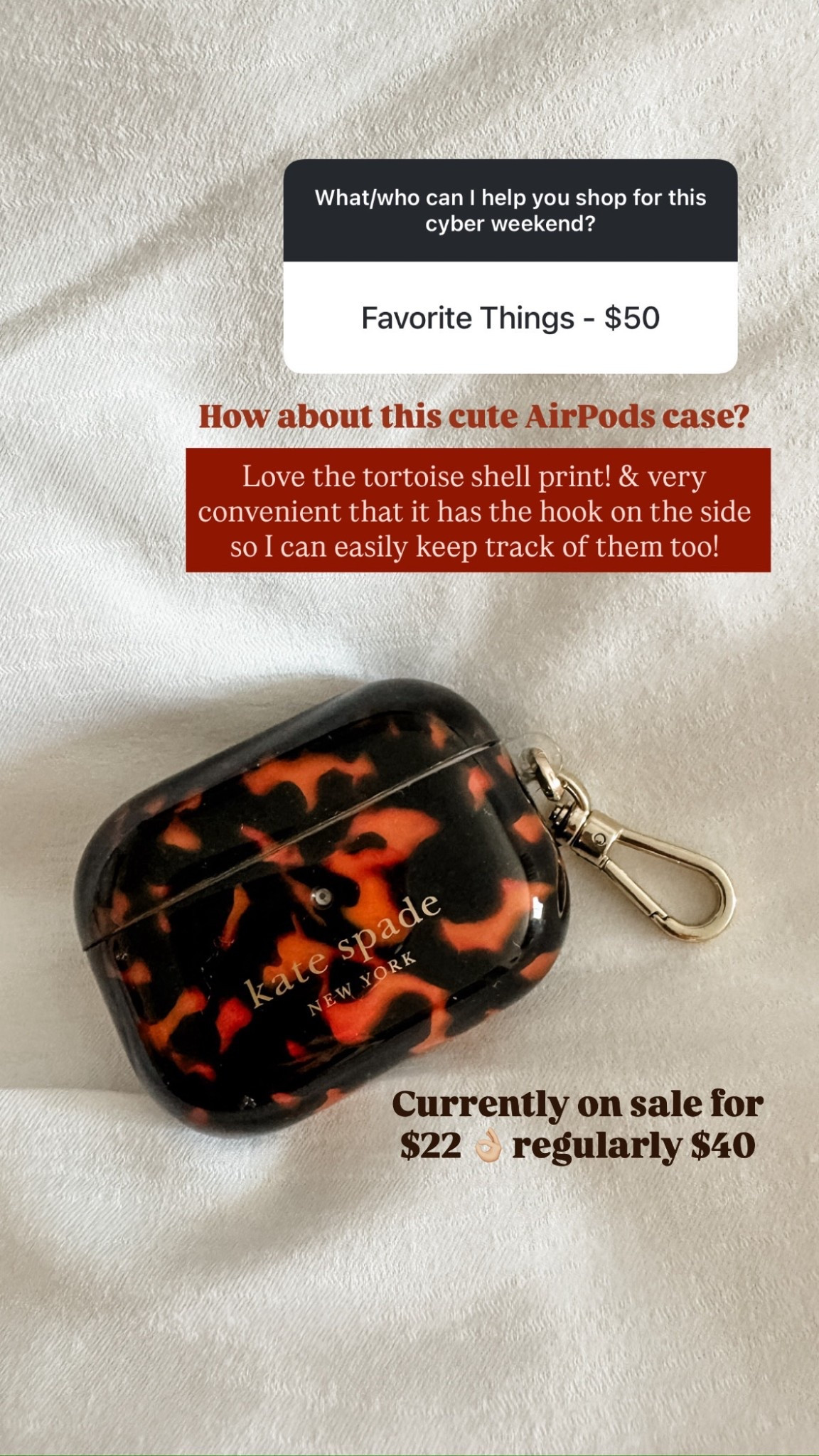 I got this tortoise air pods case awhile ago and still love it! It’s so cute!

Loverly Grey, AirPods case, favorite things party, gift ideas, stocking stuffer 

#LTKCyberWeek #LTKGiftGuide
