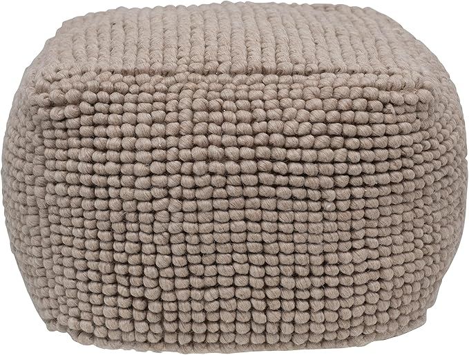 Creative Co-Op New Zealand Square Wool Pouf, Sand | Amazon (US)