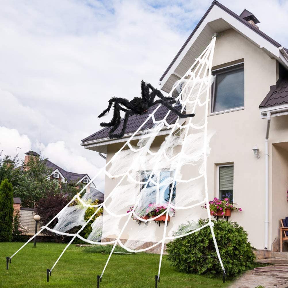 AODINI Spider Web Halloween Decorations, 16 ×15 Feet Giant Triangular Spider Web Plus a Fake Big... | Amazon (US)
