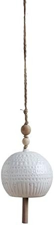 Creative Co-Op White Round Stoneware Bell with Wood Beads Wall Hanging | Amazon (US)