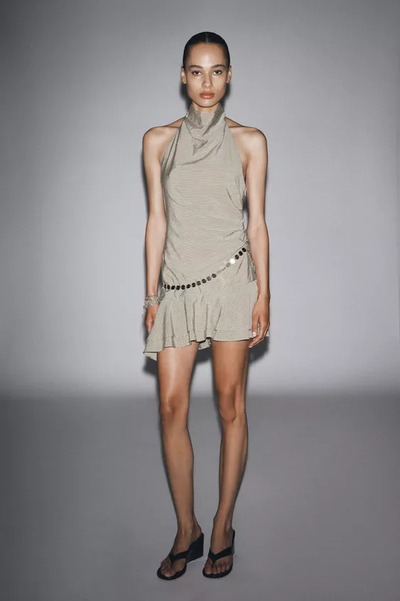STRIPED HALTER NECK SHORT DRESS WITH BELT | Zara UK