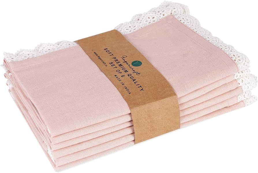 Cloth Napkins Dinner Vintage lace Washable in Cotton Linen Fabric, 6 Pack, Premium Quality, Miter... | Amazon (US)