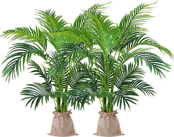 Worth Garden 4ft Artificial Areca Palm Plant 2 Packs in Pot, Fake Cane Palm Silk Tree Indoor Outd... | Amazon (US)