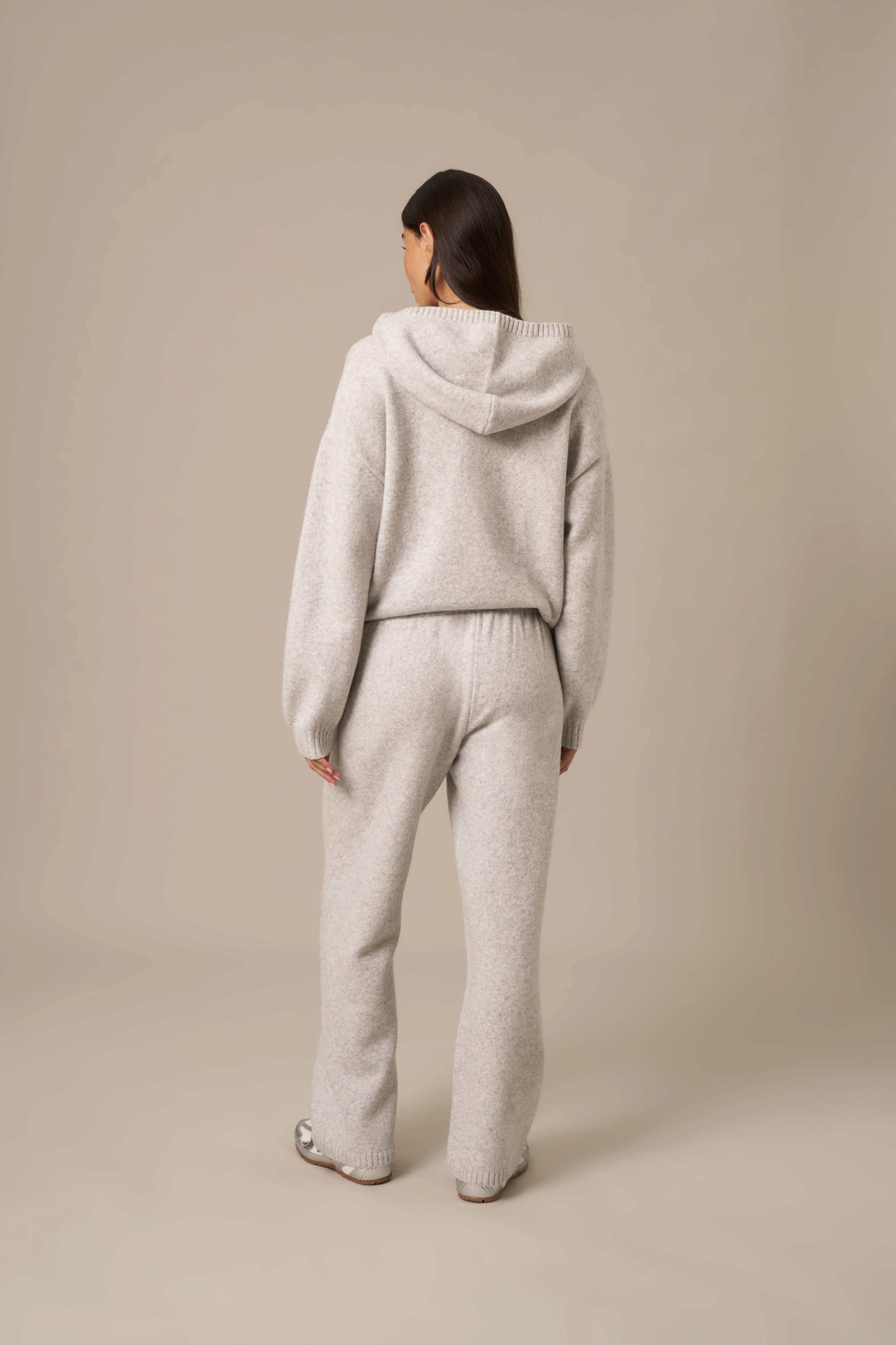 Oversized Boucle Branded Knitted Hoodie - Grey Marl | Reasn