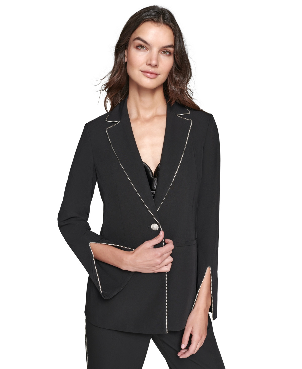 Karl Lagerfeld Paris Women's Rhinestone-Trim Blazer - Black | Macy's