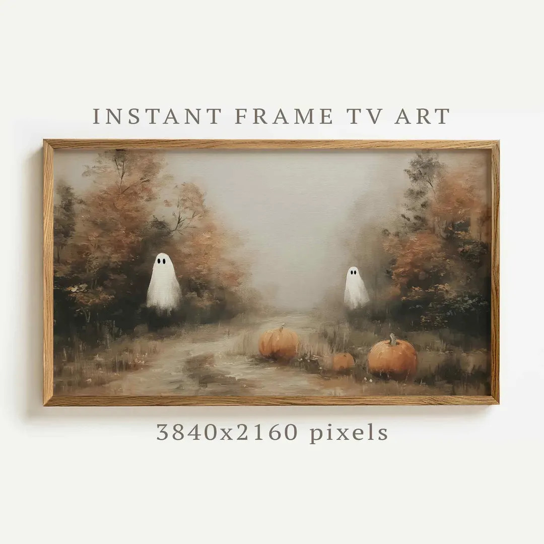 Ghosts Frame TV Art, Halloween Fall Frame TV Art, Fall Wildflower Field Halloween, Samsung Frame ... | Etsy (US)