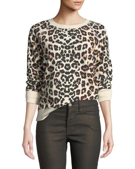 MOTHER The Square Leopard-Print Crewneck Pullover Top | Bergdorf Goodman
