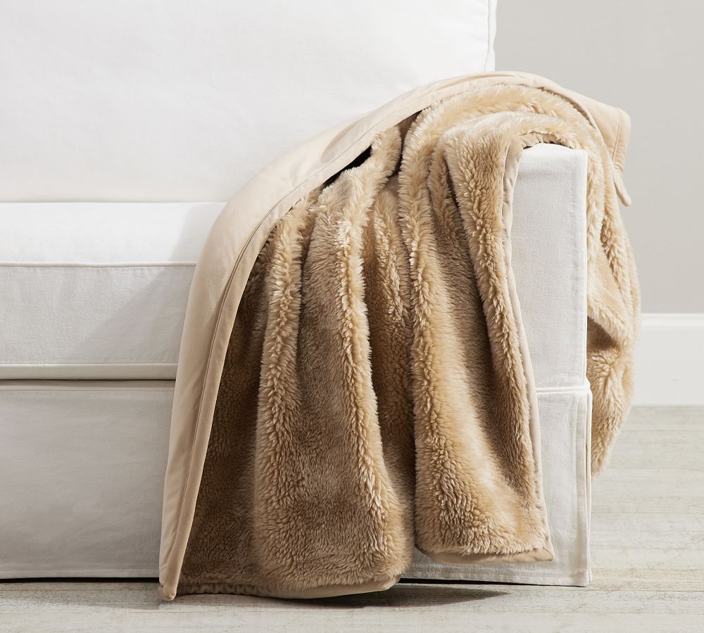 Faux Fur Shearling Throw, 50 x 60&amp;quot;, Golden | Pottery Barn (US)