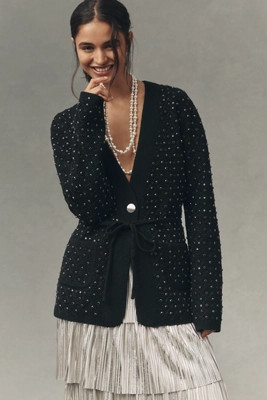 NVLT Sequin-Embellished Belted Knit Blazer | Anthropologie (US)
