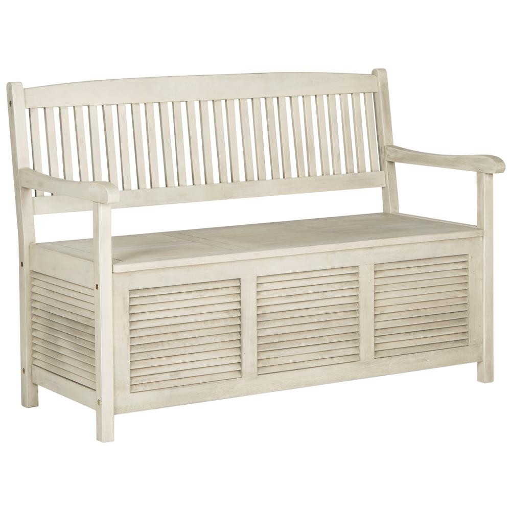 Brisbane 50 in. 2-Person Distressed White Acacia Wood Outdoor Bench | The Home Depot