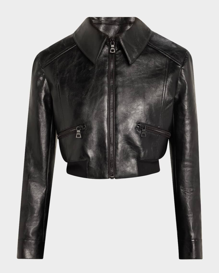 Alice + Olivia Hyde Cropped Vegan Leather Jacket | Neiman Marcus