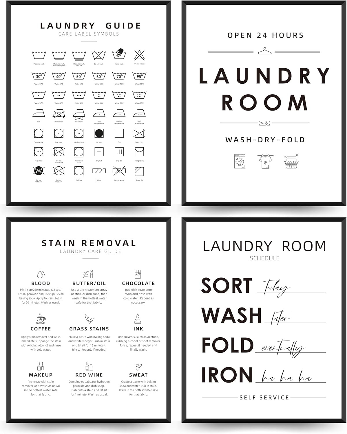 PLKMN Laundry Room Wall Art Print Set of 4, Laundry Symbols Wall Decor, Laundry Care Symbols Guid... | Amazon (US)