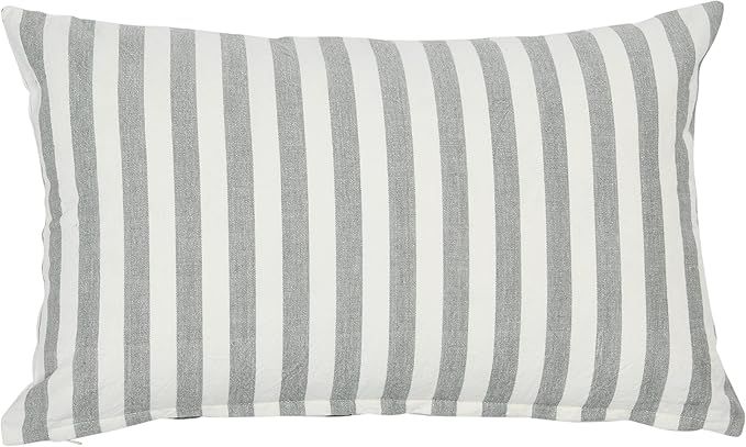 Creative Co-Op Striped Cotton, Grey Lumbar Pillow Cover 12" x 20" | Amazon (US)