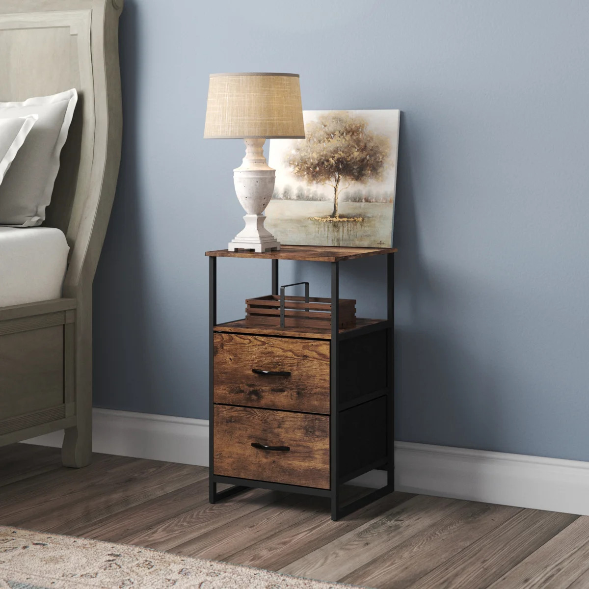 18" wide Industrial Wooden Nightstand with Iron Frame and 2 Drawers | Wayfair North America