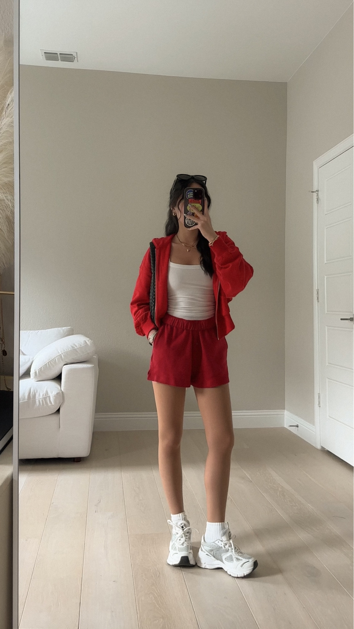 comfy outfit
tank is a size xxs, jacket is size xs, shorts size xxs. note the jacket + shorts aren’t the exact same shade of red 

#LTKActive #LTKTravel