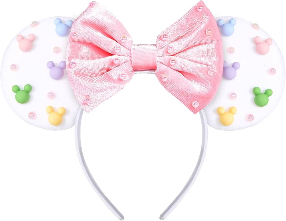 Mouse Ears Headband,Pink bow Headband with Pearl for Women Girls, Cute Velvet Hair Accessories fo... | Amazon (US)