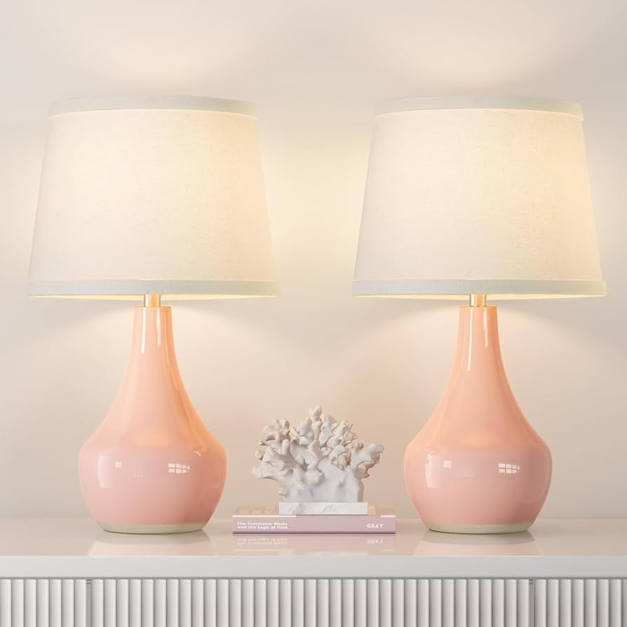Seealle Modern Pink Table Lamps Set of 2 - Bedroom Lamps for Nightstand,19.4" Bedside Pink Lamp f... | Amazon (US)