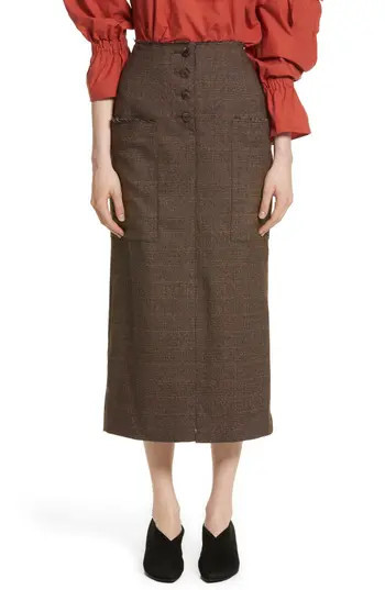 Women's Rejina Pyo Carmen Button Front Crepe Midi Skirt, Size 10 US / 14 UK - Brown | Nordstrom