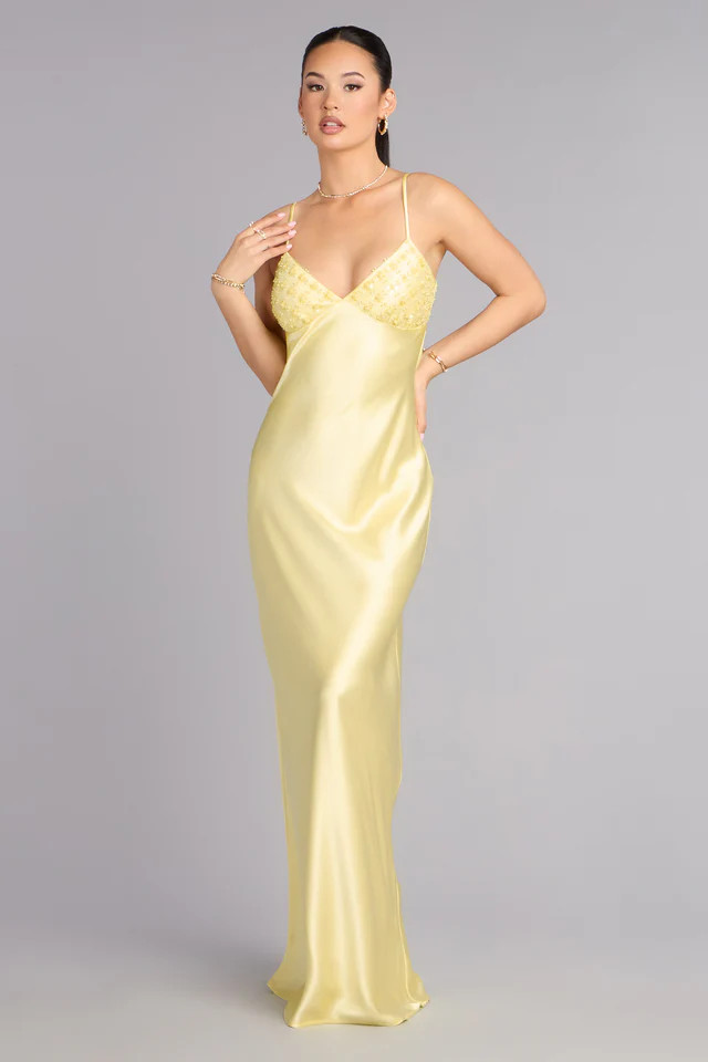 Ruby Satin Low Back Column Formal Dress | Windsor Stores
