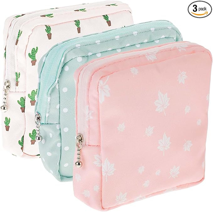 3 PCS Sanitary Pad Storage Bag Portable Period Bag for Teen Pads/Sanitary Napkins/Tampons, Sanita... | Amazon (US)