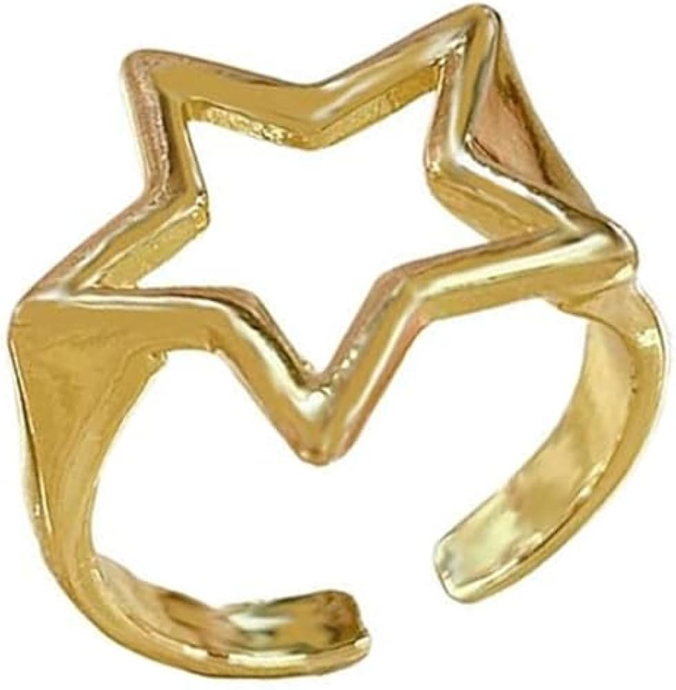 Y2K Hollow Star Open Band Statement Ring Punk Aesthetic for Women Men Stainless Steel Chunky Goth... | Amazon (US)