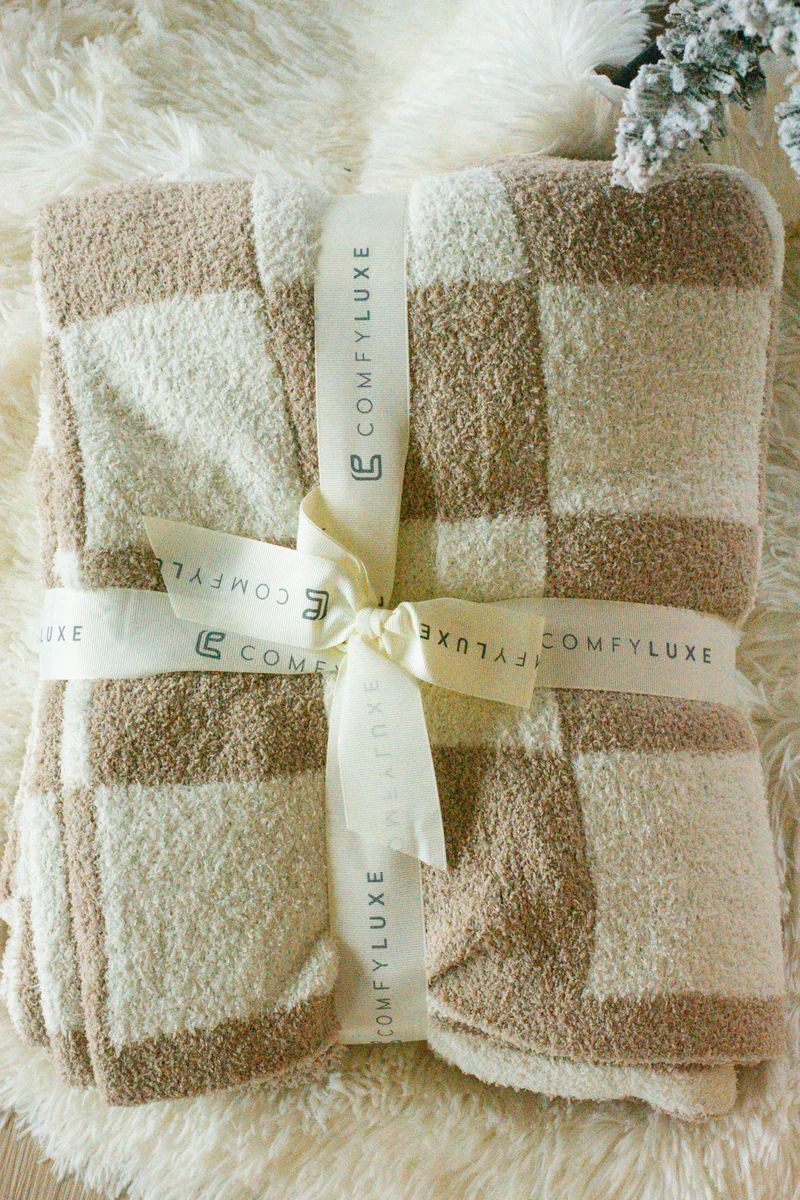 Wrapped Around You Beige Checkered Blanket | Apricot Lane Boutique