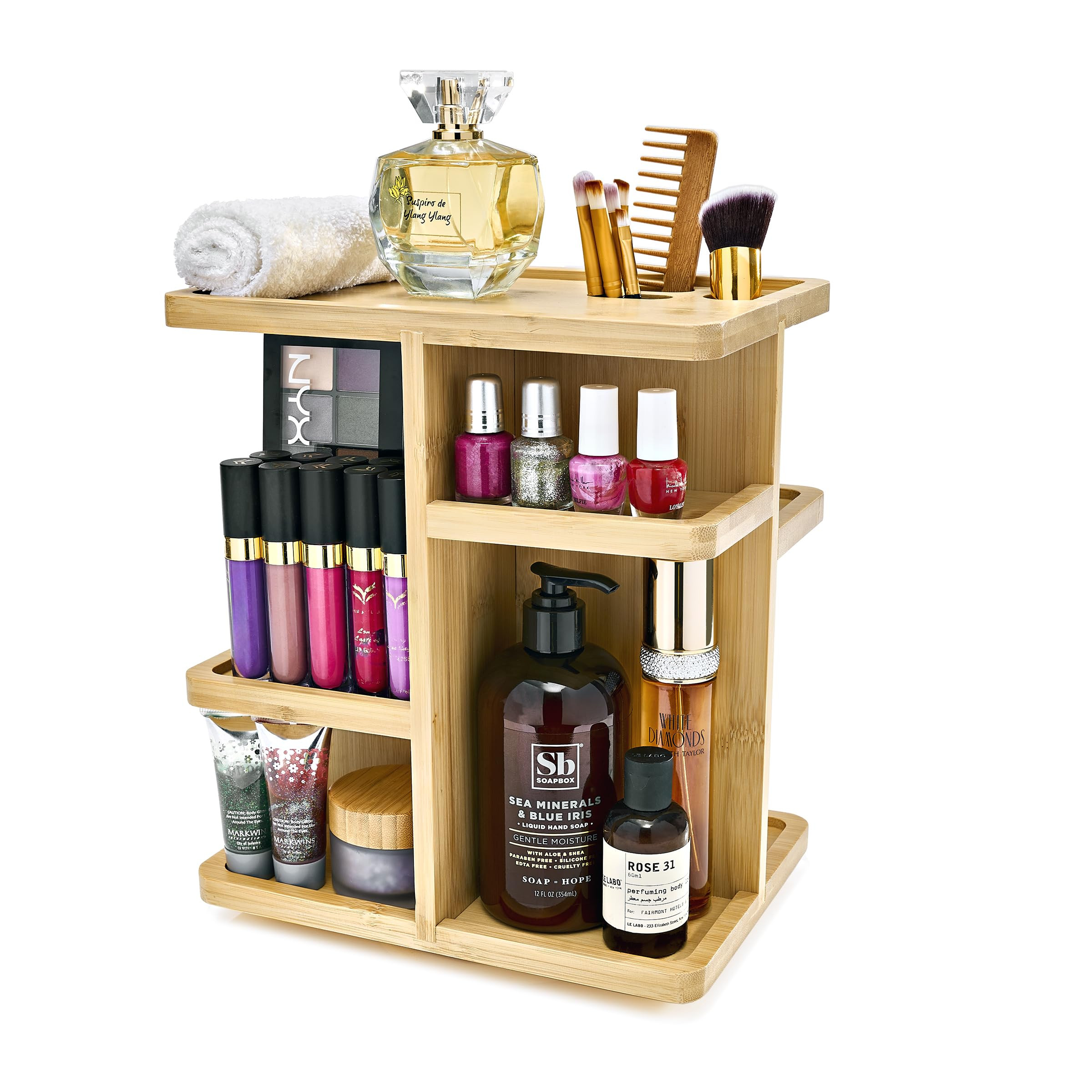 Sorbus 360° Makeup Organizer - Bamboo Wood Make Up Storage Carousel for Cosmetics, Skin Care Rot... | Amazon (US)