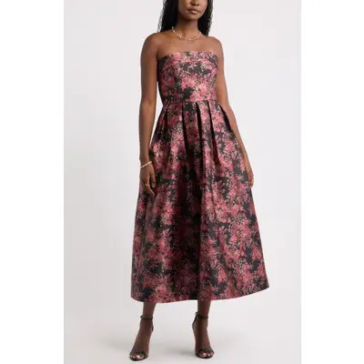 Chelsea28 Floral Print Strapless Maxi Dress in Black Multi Emma Floral at Nordstrom, Size Medium | Nordstrom