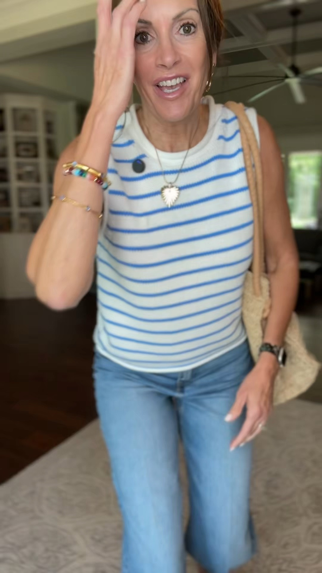 Striped sweater- medium 
Wide leg cropped jeans - size 8 but they run small! Size recommend sizing up! 

Elevated casual outfit
Summer style 
Casual Fridays 
4th of July

#LTKTall #LTKMidsize
