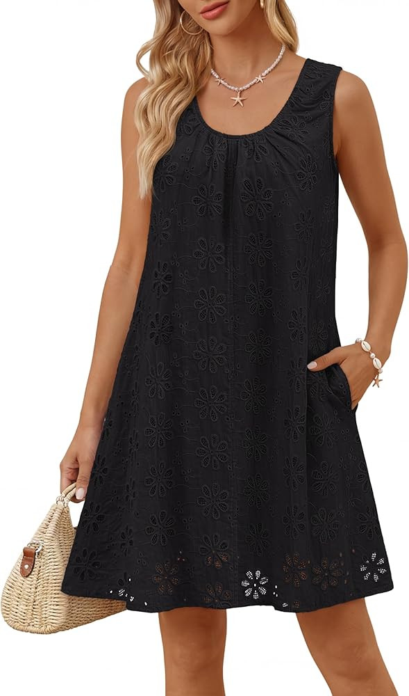 MEROKEETY Women's Summer Eyelet Hollow Out Sundress 2026 Sleeveless Swing A Line Boho Beach Vacat... | Amazon (US)