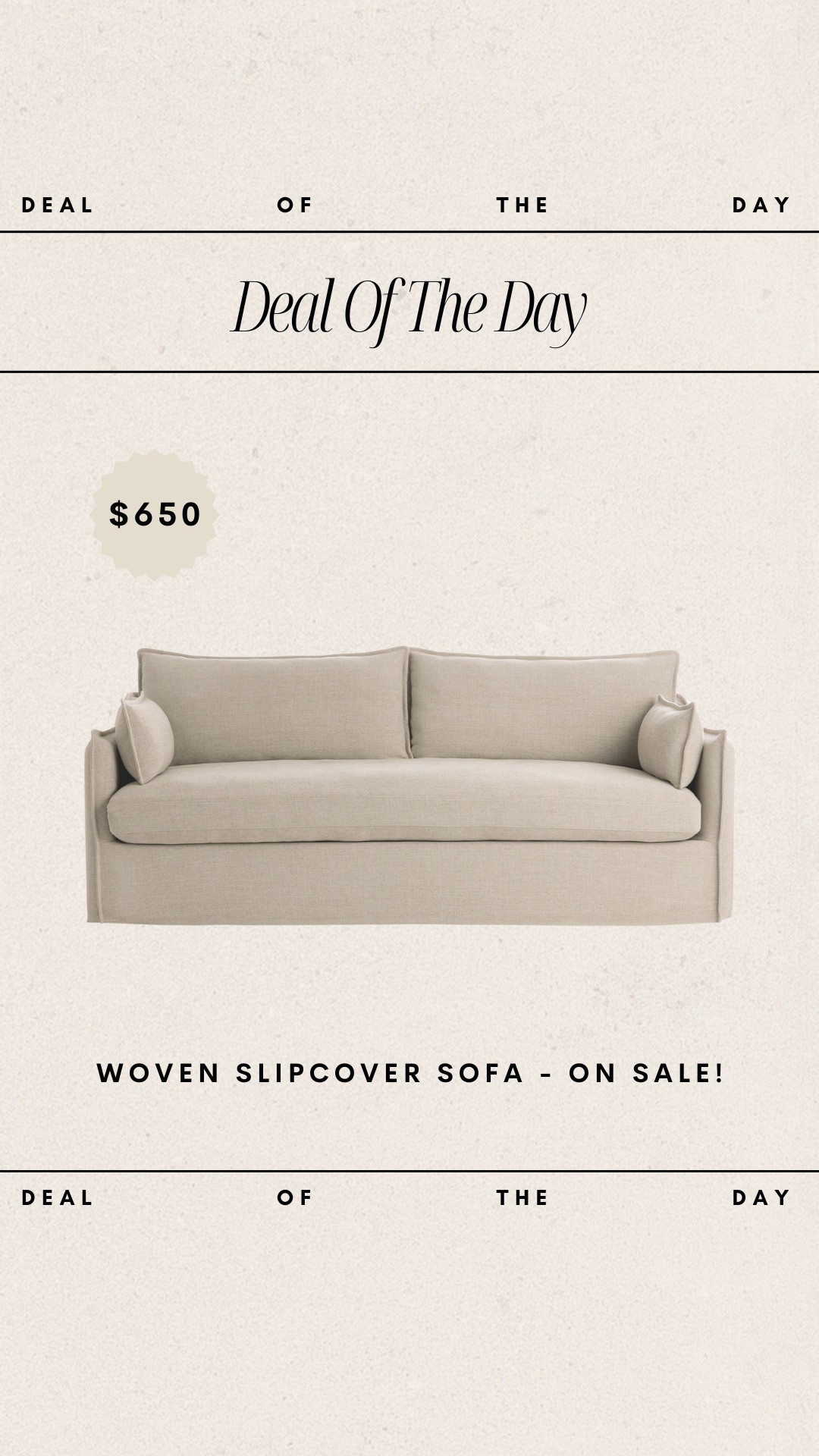 Deal of the Day - Textured Woven Slipcover Sofa // only sale for $650!!

affordable home finds, budget friendly home finds, sofa, couch, budget friendly couch, look for less, slipcover couch

#LTKHome #LTKSaleAlert #LTKStyleTip