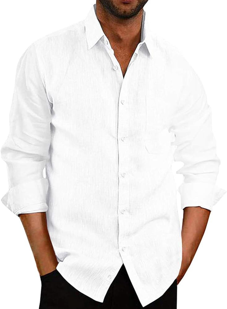 Jhsnjnr Mens Casual Cotton Linen Shirts Button Down Loose Long Sleeve Fall Shirt | Amazon (CA)