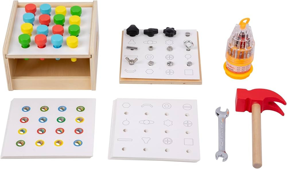 Adena Montessori 2 in 1 Montessori Screwdriver Board Set & Hammer Peg Toy Game Wooden Tool Set fo... | Amazon (US)