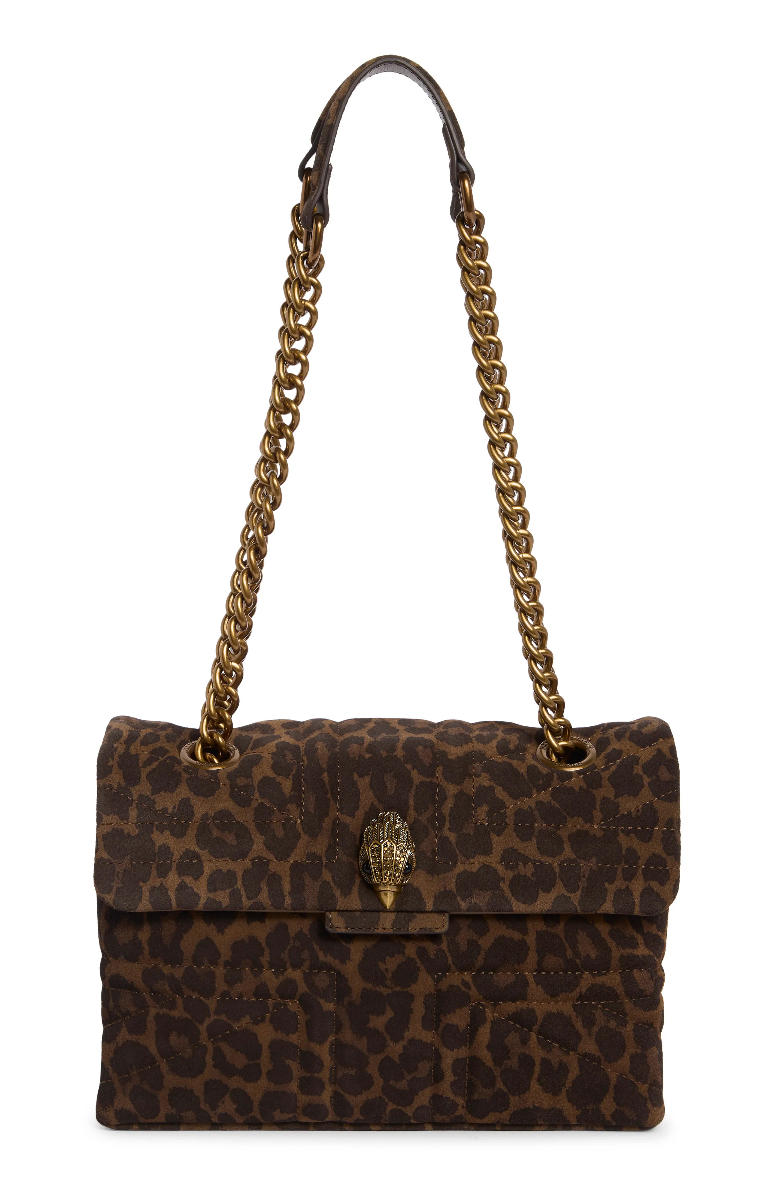 Kurt Geiger London Union Jack Leopard Print Leather Shoulder Bag in Open Brown at Nordstrom Rack | Nordstrom Rack