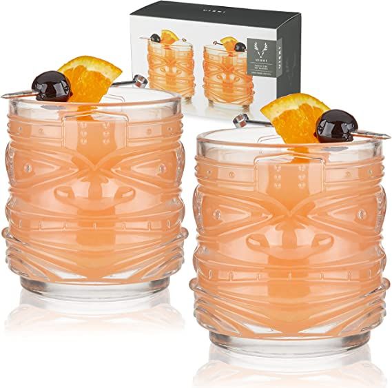 Viski Pacific Tiki Glasses Stackable Lowball DOF Tumblers, Tropical Cocktail and Bar Gifts for Ru... | Amazon (US)