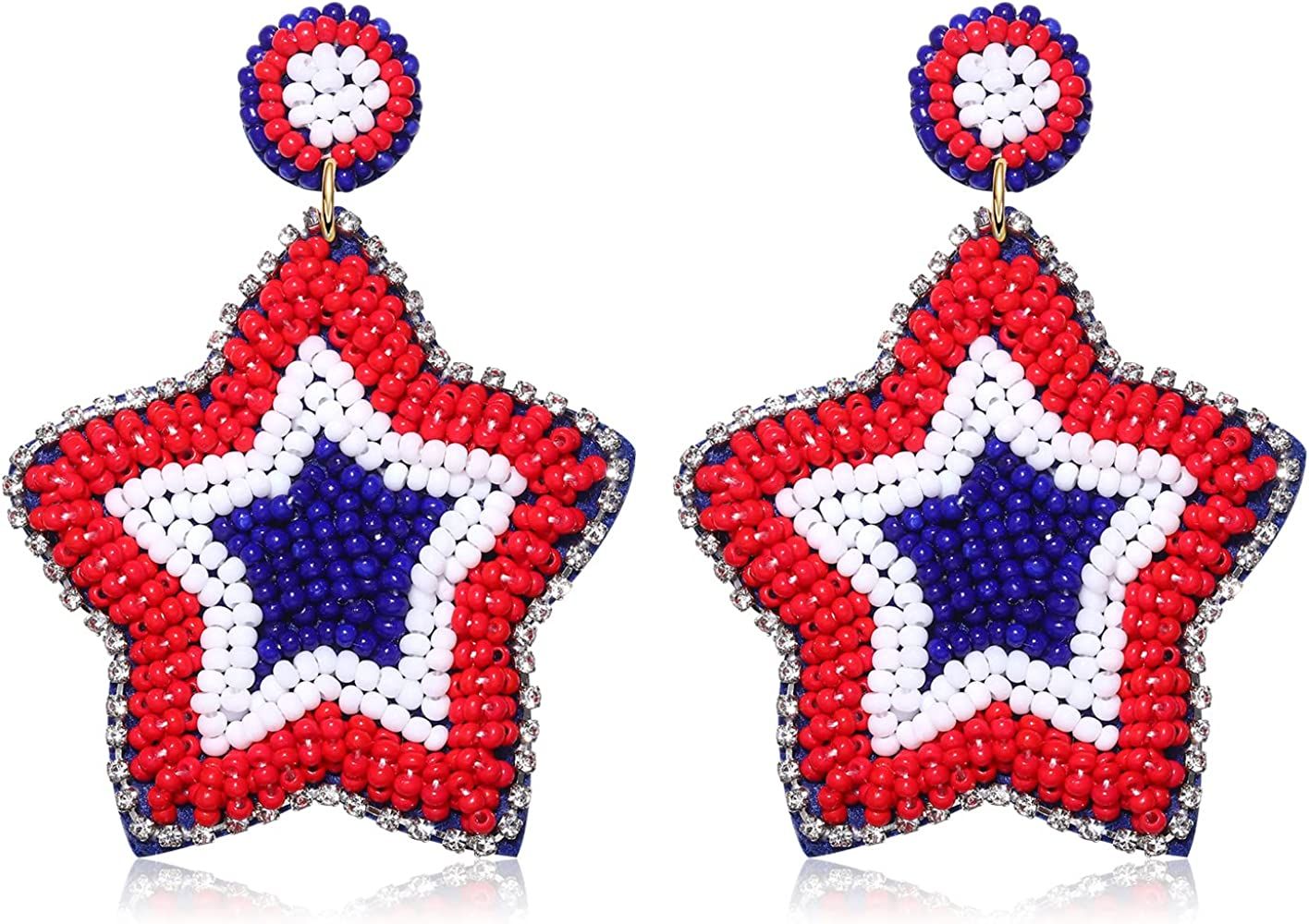 American Flag Beaded Drop Earrings for Women Independence Day 4th of July Earrings Champagne Bottle  | Amazon (US)
