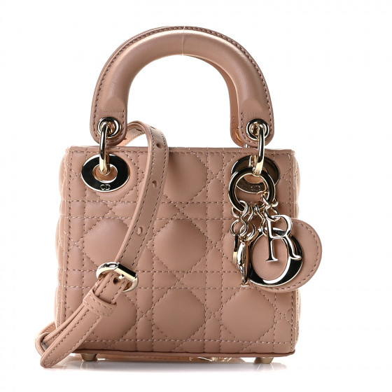 CHRISTIAN DIOR Lambskin Cannage Micro Lady Dior Rose Des Vents | Fashionphile